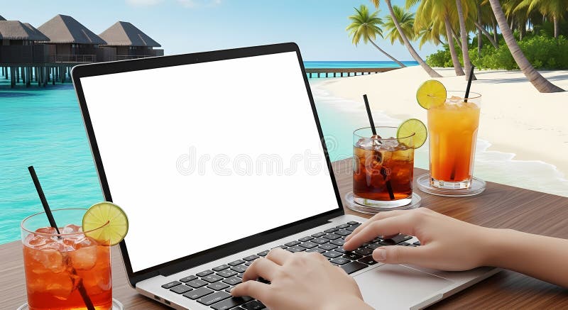 Remote work setup at tropical resort - perfect work-life balance